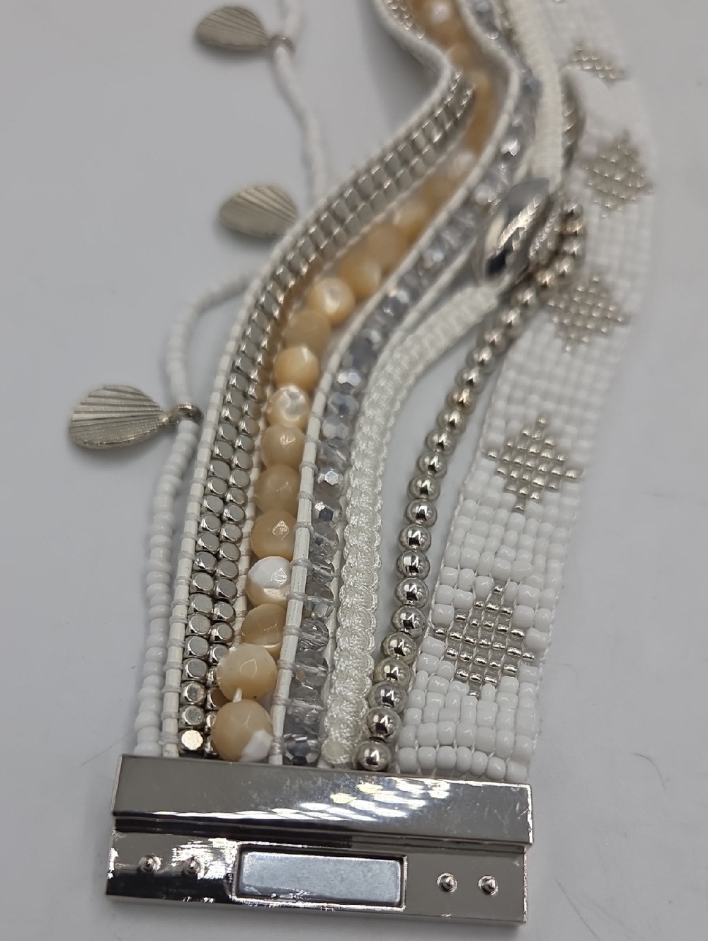 Victoria Emerson 7 Strand White & Beige Layered Beaded Bracelet - Picture 6 of 6